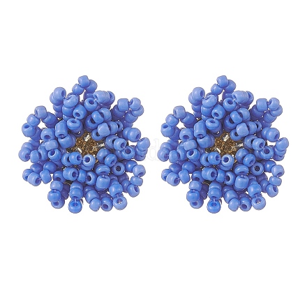 Boucles d'oreilles à tiges de fleurs en perles de verre tressées EJEW-MZ00072-02-1