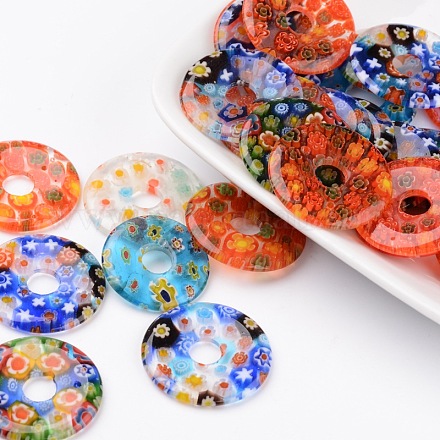 Donut/Pi Disc Handmade Millefiori Glass Pendants LK-L004-12-1
