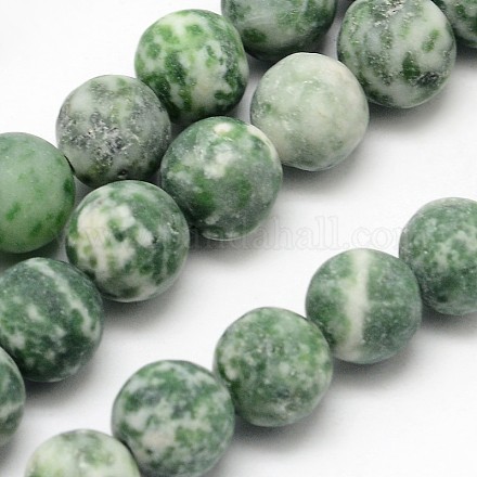 Fili di perline rotondi di diaspro naturale verde spot X-G-D678-8mm-1