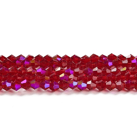 透明電気メッキガラスビーズ連売り  ABカラーメッキ  多面カット  双円錐形  暗赤色  2mm  約162~185個/連  12.76~14.61インチ（32.4~37.1cm） GLAA-F029-2mm-D27-1