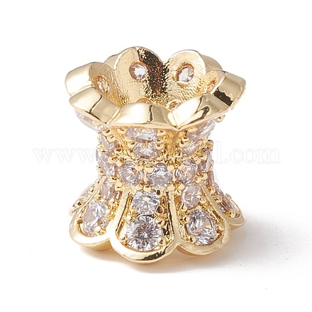 Eco-Friendly Rack Plating Brass Micro Pave Cubic Zirconia Double Sided Bead Caps KK-F835-25B-G-1