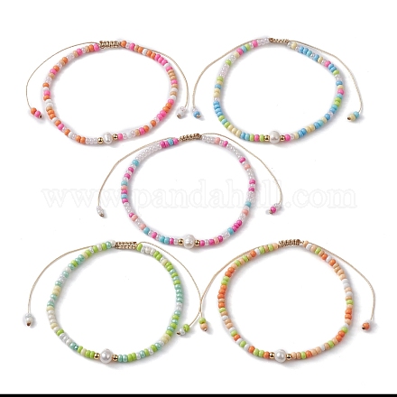 Braccialetti con perle intrecciate di perle naturali e semi di vetro BJEW-JB09532-1