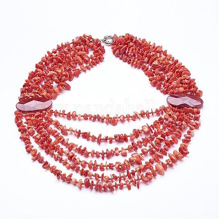 Натуральные коралловый многожильное ожерелье NJEW-G910-04-1