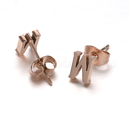 Letter Style 304 Stainless Steel Stud Earrings EJEW-O053-M-1
