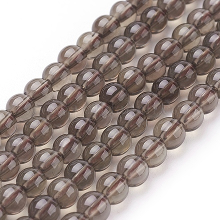 Chapelets de perles de quartz fumées naturelles G-C076-4mm-4-1