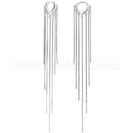 Rhodium Plated 925 Sterling Silver Chain Tassel Dangle Hoop Earrings JE1038A-1