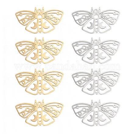 DICOSMETIC 8Pcs 2 Colors Stainless Steel Pendants Hollow Pressed Frame Moth Charms Golden Color Dangle Charms Making Kits for Jewelry Making STAS-DC0007-01-1