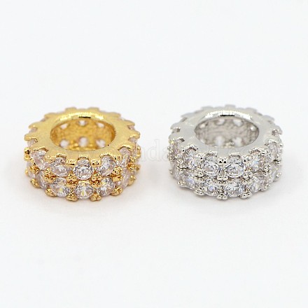 Brass Micro Pave Cubic Zirconia Beads Flat Round Spacer ZIRC-D026-07-1