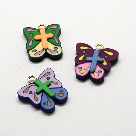 Handmade Polymer Clay Butterfly with Cross Pendants CLAY-Q217-16-1