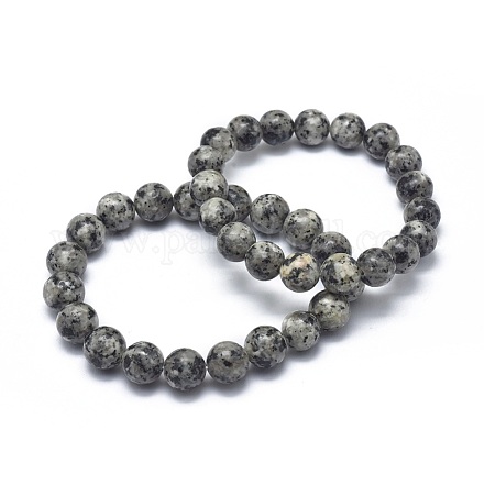 Bracelets extensibles en jaspe sésame naturel / perle de jaspe kiwi BJEW-K212-A-033-1