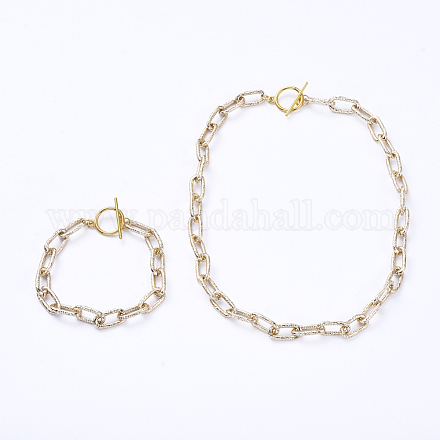 Set di braccialetti e collane con catena a graffetta in alluminio con texture SJEW-JS01094-01-1