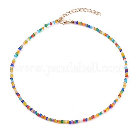 Collane rotonde con perline di vetro smerigliato trasparente NJEW-JN03362-05-1