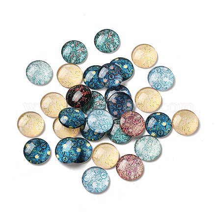 Flatback Half Round/Dome Flower and Plants Pattern Glass Cabochons GGLA-R026-20mm-15-1
