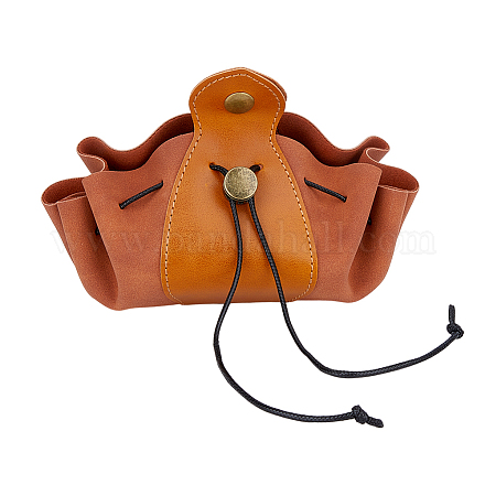 Superfindings 1 pièces pochette à cordon en faux cuir pochette de ceinture vintage sac à dés selle marron porte-monnaie portable imitation cuir cordon sac à main avec des accessoires en alliage AJEW-FH0003-30-1