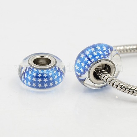 Platinum Color Brass Double Cores Glass European Beads Fit European Bracelets DIY X-GPDL-D011-055-1