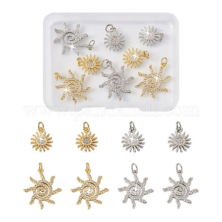 8Pcs 4 Style Brass Micro Pave Clear Cubic Zirconia Pendants FIND-TA0001-74-1