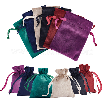 Nbeads 12 pièces 6 couleurs sacs en velours pochettes à bijoux avec cordon TP-NB0001-24-1