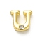 Rack Plating Brass Cubic Zirconia Beads, for Personalized Name Necklaces Making, Long-Lasting Plated, Lead Free & Cadmium Free, Alphabet, Letter U, 12x13x5mm, Hole: 2.7mm