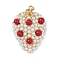 Brass Micro Pave Clear Cubic Zirconia Pendants, Strawberry, with ABS Imitation Pearl, Lead Free & Cadmium Free, Long-Lasting Plated, Rack Plating, Real 18K Gold Plated, FireBrick, 27x19x11mm, Hole: 1mm