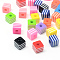 Opaque Stripe Resin Beads, Cube, Mixed Color, 10x10x9mm, Hole: 4mm