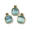 Real 14K Gold Plated 304 Stainless Steel Pendants, with Cat Eye, Rectangle, Teal, 18.5x14x4.5mm, Hole: 2mm