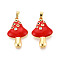 Brass Micro Pave Cubic Zirconia Pendants, Mushroom, with Enamel, Real 18K Gold Plated, FireBrick, 26x16x4~5mm, Hole: 5x2mm