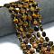 Natural Yellow Tiger Eye Beads Strands, Faceted Hexagonal Cut, Flat Round, with Seed Beads, 10~10.5x6mm, Hole: 1.1mm, about 31~32pcs/strand, 15.35''~15.55''(39~39.5cm)