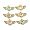 Alloy Pendants, with Rhinestone & Glass, Lead Free & Cadmium Free & Nickel Free, Rack Plating, Heart Wings, Mixed Color, Golden, 13x23.5x4mm, Hole: 1.6mm