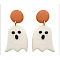 Halloween Polymer Clay Dangle Stud Earrings, White, Ghost, 55mm