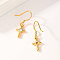 Cross Brass Dangle Earrings, with Clear Cubic Zirconia, Golden, 26x17mm