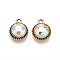 K5 Glass Pendants, Flat Round, Faceted, with Alloy Findings, Light Gold, Azure, 17~17.7x14x5.2~6mm, Hole: 2mm