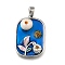 Brass Dodger Blue Glitter Enamel Rectangle Pendants, Natural Freshwater Pearl Flower Charms, with Polymer Clay Rhinestone, Platinum, 24x16x7.5mm, Hole: 4.5x3mm