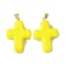 Handmade Lampwork with Brass Pendants, Cross, Yellow, 29.5x19.5x7.5mm, Hole: 3.5x4.5mm