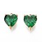 Glass Charms, Heart, with 304 Stainless Steel, Faceted, Ion Plating(IP), Gold, Green, 8x6x4mm, Hole: 1.2mm