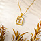 Rectangle 304 Stainless Steel Pave Natural White Shell Initial Pendant Necklaces for Women, Real 18K Gold Plated, Letter T, 15.75 inch(40cm)
