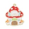 Zinc Alloy Pendant, with Enamel, Mushroom with Bear, Light Gold, Red, 32.5x25x1.5mm, Hole: 1.6mm