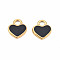 201 Stainless Steel Charms, with Enamel, Heart, Golden, Black, 12x10.5x1.5mm, Hole: 2mm