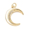 Brass Micro Pave Cubic Zirconia Pendants, with Enamel, Crescent Moon Charms, with Jump Ring, Real 18K Gold Plated, 21.5x18.5x3mm, Hole: 3mm