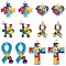 Alloy Enamel Pendants, with Puzzle Autism Symbol, Mixed Shapes, Platinum, 12pcs/box