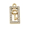 Alloy Rhinestone Pendants, UV Plated, Rectangle, Key, Light Gold, 18x8.5x2mm, Hole: 1.8mm