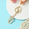 Golden Alloy Rhinestone Keychain, with Alloy Clasp and Iron Rings, Letter U, 10cm, Pendant: 43mm