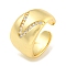 Brass Micro Pave Clear Cubic Zirconia Open Cuff Ring for Women, Real 18K Gold Plated, 18.5mm, Adjustable 