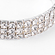 ガールフレンドの結婚式のダイヤモンドのブレスレットのバレンタインのアイデア  3行ストレッチラインストーンブレスレット  真鍮  銀色のメッキ  約11 mm幅  5センチ内径 B115-3-2