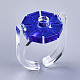 透明樹脂カフリング  オープンリング  ABカラーメッキ  花  ブルー  usサイズ8 1/2(18.5mm) RJEW-T017-01-5