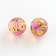 Flower Picture Frosted Glass Round Beads GFB-R004-14mm-T17-1
