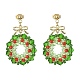 Glass Christmas Wreath Dangle Stud Earrings EJEW-TA00243-1