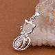 Simple Silver Color Plated Brass Cubic Zirconia Kitten Pendant Necklaces For Women NJEW-BB12944-4
