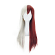 ロング半分シルバーホワイト半分赤前髪付きかわいいコスプレウィッグ  メイク衣装の合成ヒーローウィッグ  19.7インチ（50cm） OHAR-I015-06-3