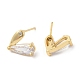 Heart Brass Micro Pave Cubic Zirconia Stud Earrings for Valentine's Day EJEW-F316-16G-2