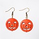 Halloween Pumpkin Jack-O'-Lantern Jack o Lantern Synthetic Turquoise Dangle Earrings EJEW-JE01571-02-1